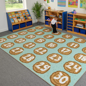 Number Logs Learning Carpet W2570 x D3600mm Alphabet Rocks Learning Rug Learning Rug - W2570 x D3600mm | Rainbow Carpets & Rugs | www.ee-supplies.co.uk
