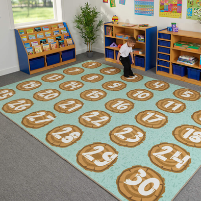 Number Logs Learning Carpet W2570 x D3600mm Alphabet Rocks Learning Rug Learning Rug - W2570 x D3600mm | Rainbow Carpets & Rugs | www.ee-supplies.co.uk