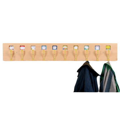 Beech Coat Rail With Nameplates (10 Hooks) Beech Coat Rail With Nameplates (10 Hooks) | Cloakroom | www.ee-supplies.co.uk