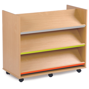 Bubblegum Library Unit with 3 Coloured Angled Shelves Each Side Bubblegum Library Storage Unit | School tray Storage | www.ee-supplies.co.uk