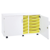 White Premium Cupboard With 18 Single Tray Unit- Mobile & Static Premium Cupboard Tray Storage | Grey White Cupboards | www.ee-supplies.co.uk