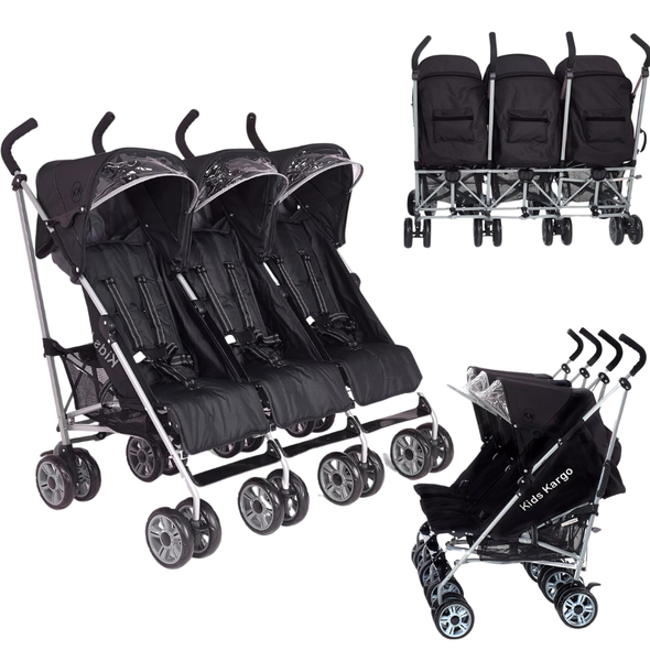 Kids Kargo Triple Stroller Pushchair Black Finish Educational