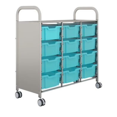 Callero® Gratnells Antimicrobial  Treble Trolley - 12 x Deep F2 Trays Callero Shield Antimicrobial Treble Trolley - 12 x Deep F2 Trays | School Trolley Storage | ee-supplies.co.uk