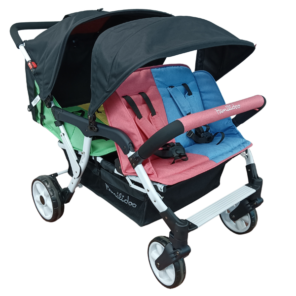 Familidoo 4 Seater Pushchair & Free Rain Cover - Lightweight Folding Multi Seat Stroller