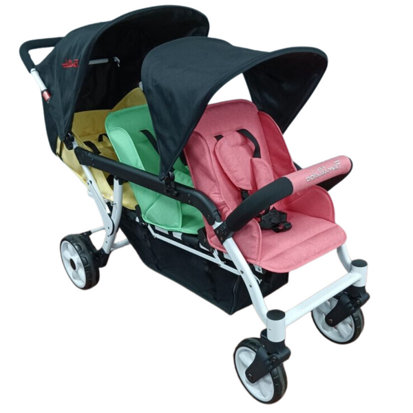 Familidoo 3 Seater Pushchair & Free Rain Cover - Lightweight Folding Multi Seat Stroller