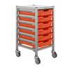 Gratnells 6 Shallow Tray Single Width Trolley - Silver Frame Gratnells 6 Shallow Single Width Trolley | School Trolley Storage | www.ee-supplies.co.uk