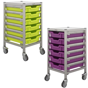 Gratnells 6 Shallow Tray Single Width Trolley - Silver Frame Gratnells 6 Shallow Single Width Trolley | School Trolley Storage | www.ee-supplies.co.uk