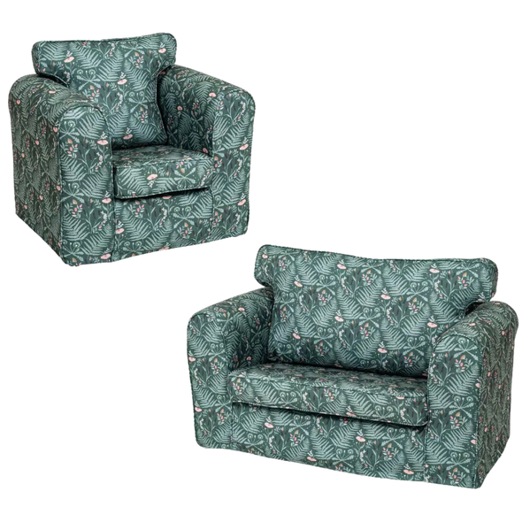 Green Floral Chair Sofa Set Educational Equipment Supplies