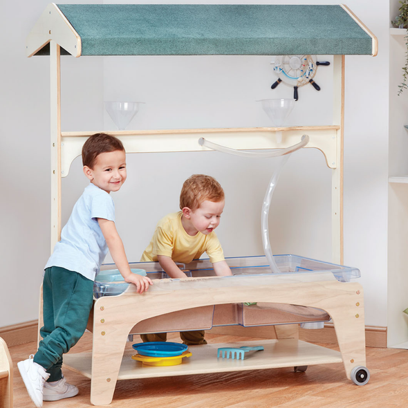 Playscapes Nursery Wooden Sand & Water Station - H59cm + Canopy & Accessory Kit H59CM Wooden Sand & Water Station | Sand & Water | www.ee-supplies.co.uk
