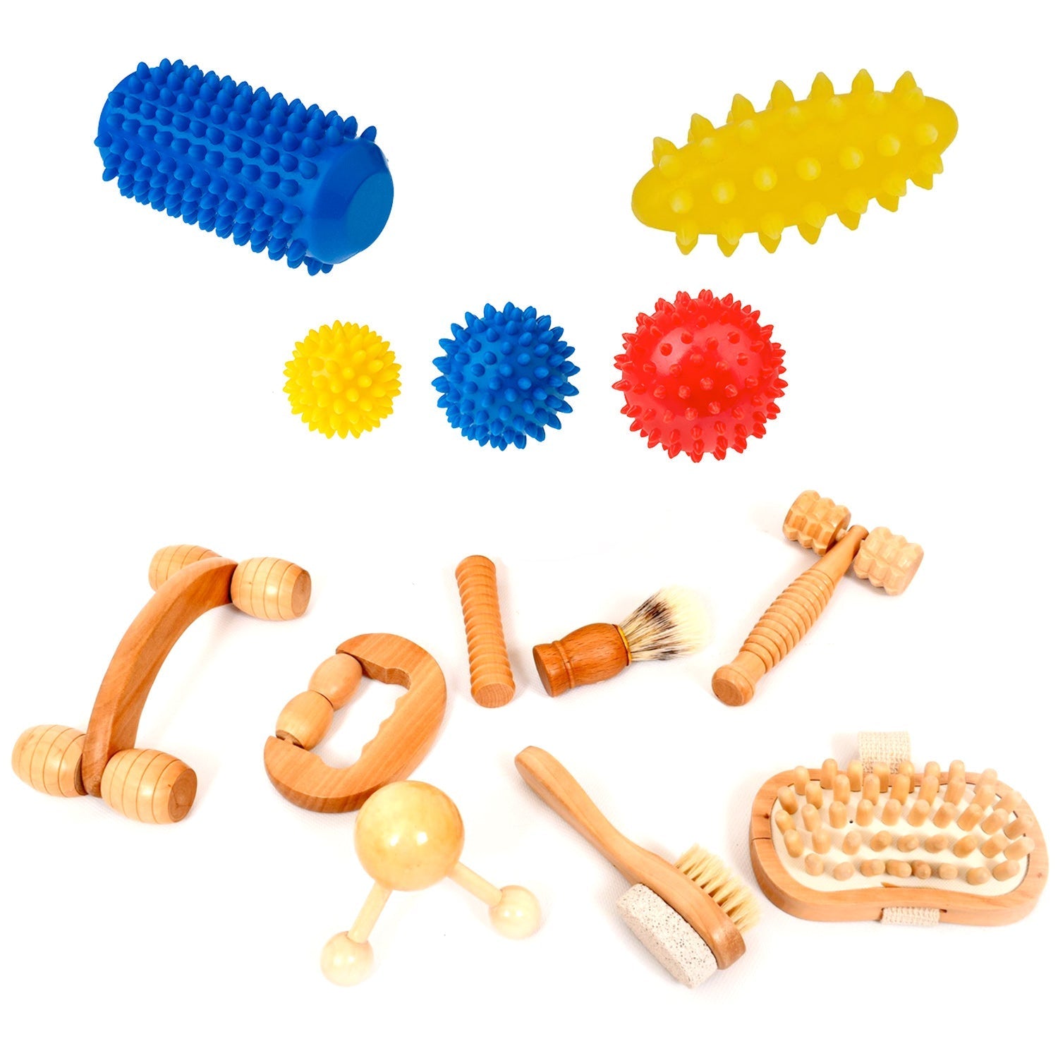 Handheld Sensory Massage Set Wooden & Rubber 13 Piece Kit | Educational ...