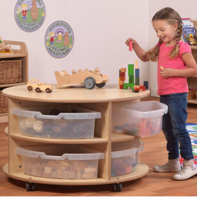 Playscapes Mobile Low Level Circular Storage Unit - 8 x Plastic Trays Low Level Circular Storage Units | Wicker Trays | www.ee-supplies.co.uk