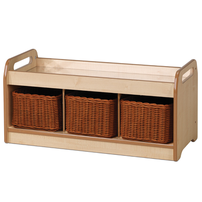 Playscapes Low Level Tray Storage Bench & Mirror Top - 3 x Wicker Trays Low Level Storage Bench + Mirror + Wicker Trays | School Tray Storage | www.ee-supplies.co.uk