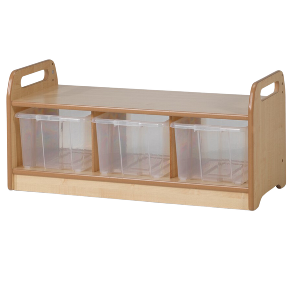 Playscapes Low Level Tray Storage Bench - 3 x Plastic Trays Low Level Storage Bench | School tray Storage | www.ee-supplies.co.uk