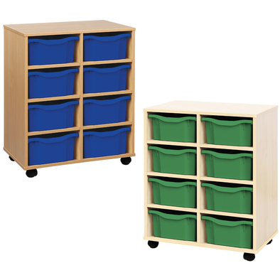 Double Tray Wooden Mobile Storage Unit x 8 Trays Double Tray Wooden Mobile Storage Unit x 8 Trays | School tray Storage | www.ee-supplies.co.uk