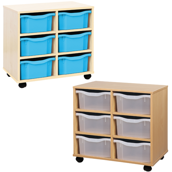 Double Tray Wooden Mobile Storage Unitx 6 Trays