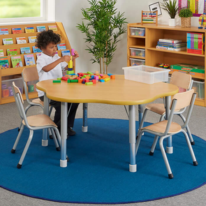 Milan Flower Height Adjustable Table - 6 Seater Grey Milan Flower Height Adjustable Table - 6 Seater Red | School Table | www.ee-supplies.co.uk