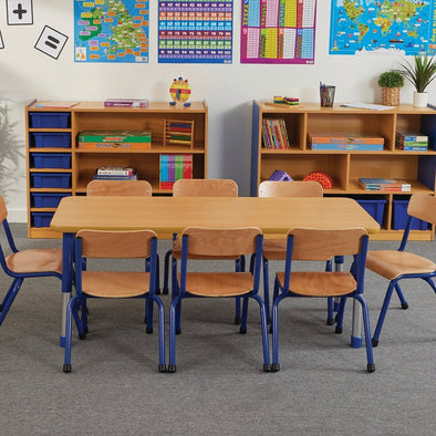 Milan Rectangular Height Adjustable Table - 8 Seater Blue Milan Rectangular Height Adjustable Table - 8 Seater Blue | School Table | www.ee-supplies.co.uk