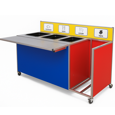 Standard 3 Bin Waste Food Clearing & Tray Store Trolley Mobile 3 Tray Waste Food Clearing & Tray Unit Standard | www.ee-supplies.co.uk