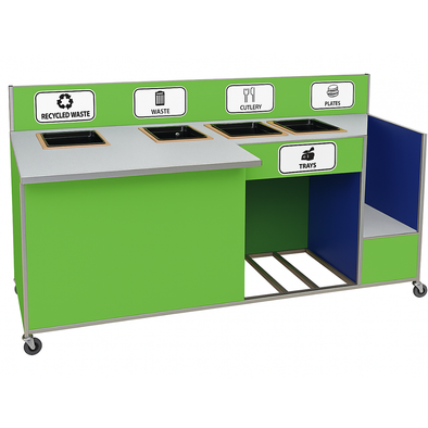 Standard 5 Bin Waste Food Clearing Plate & Tray Store Trolley RH Mobile Quad Waste Food Clearing & Tray Unit Standard | www.ee-supplies.co.uk