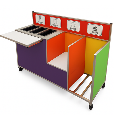 Standard 2 Bin Waste Food Clearing + Tray & Plate Store Trolley Mobile Quad Waste Food Clearing Unit Standard + Tary & Plate Store | www.ee-supplies.co.uk