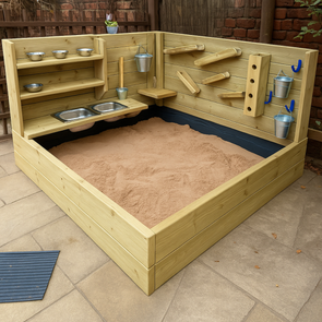 Wooden Outdoor Corner Play Wall + Sandpit Wooden Outdoor Corner Play Wall + Sandpit | www.ee-supplies.co.uk