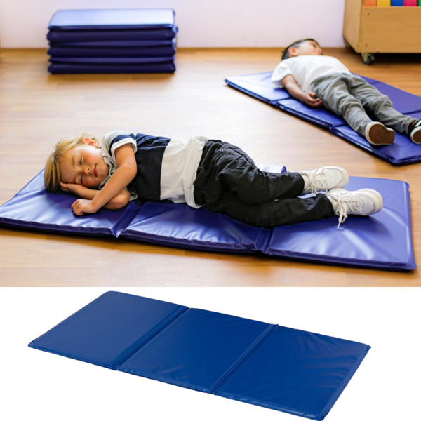 Nursery Folding Sleep & Rest- Snooze Mat x 10 - Blue - W1200 x D600 x H25mm
