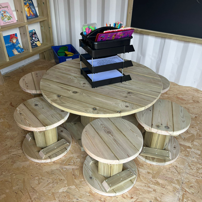 Outdoor Wooden Drum Table & Seating Stools Outdoor Wooden Drum Table & Seating Stools | ee-supplies.co.uk