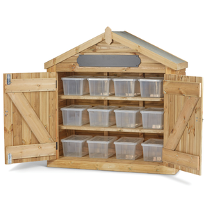 Playscapes Outdoor Wooden Storage Shed + Storage Tubs Playscapes Outdoor Wooden Storage Shed + Storage Tubs |  www.ee-supplies.co.uk