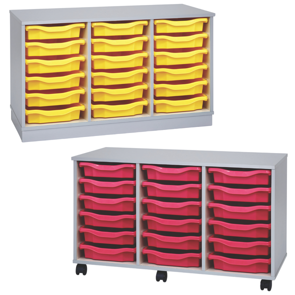 Premium 18 Shallow Tray Unit - Grey - Mobile & Static Grey Premium 18 Tray Storage | Grey White Tray Stores | www.ee-supplies.co.uk