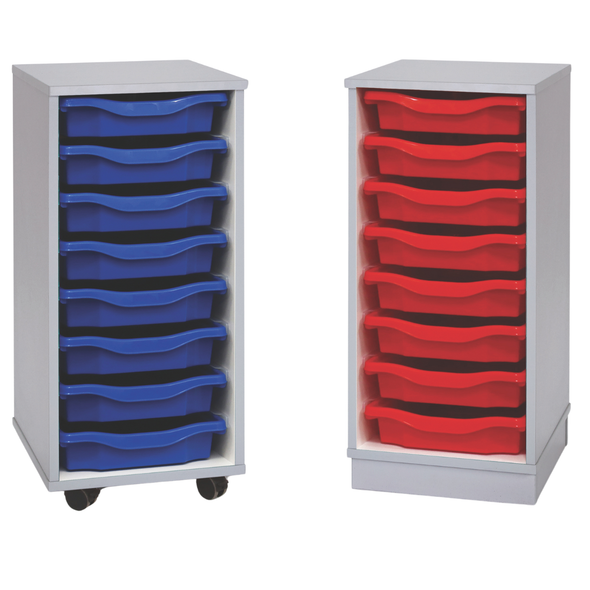 Premium 8 Shallow Tray Unit - Grey - Mobile & Static Grey Premium Tray Storage | Grey White Tray Stores | www.ee-supplies.co.uk