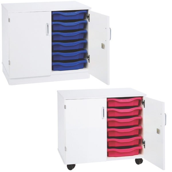 White Premium Cupboard With 12 Single Tray Unit- Mobile & Static