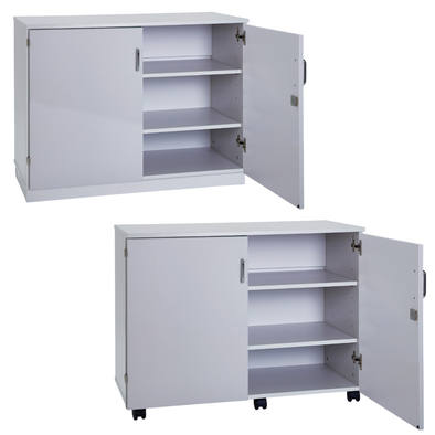 Grey Premium Cupboard With 2 Shelves - Mobile & Static Premium  Storage Cupboards | Grey White Cupboards | www.ee-supplies.co.uk