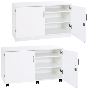 White Premium Cupboard With 2 Shelves - Mobile & Static Premium  Storage Cupboards | Grey White Cupboards | www.ee-supplies.co.uk