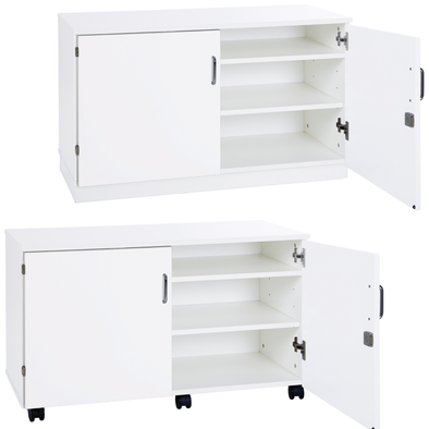 White Premium Cupboard With 2 Shelves - Mobile & Static Premium  Storage Cupboards | Grey White Cupboards | www.ee-supplies.co.uk
