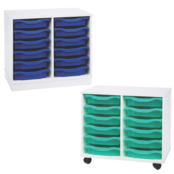 Premium 12 Shallow Tray Unit - White - Mobile & Static