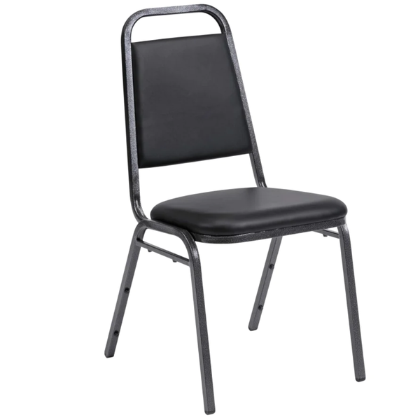 Essential Banqueting Chair - Black Vinyl With Silver Black Frame
