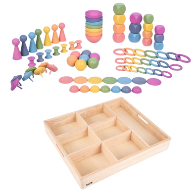 Rainbow Wooden Super Set + Wooden Sorting Tray  Rainbow Wooden Super Set + Wooden Sorting Tray | www.ee-supplies.co.uk