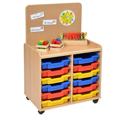 Tss 12 Shallow Tray Storage Unit With Cork Board 12 Shallow Tray TSS Unit | School tray Storage With Cork Board | www.ee-supplies.co.uk