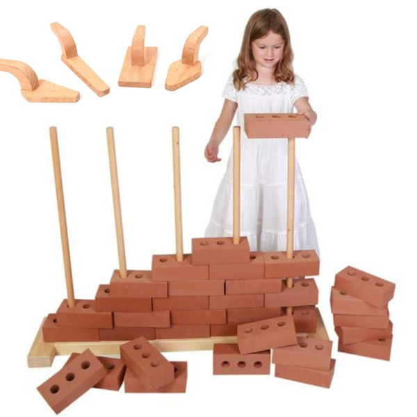 Role Play Foam Building House Bricks + Wooden Tool + Brick Stand Bundle