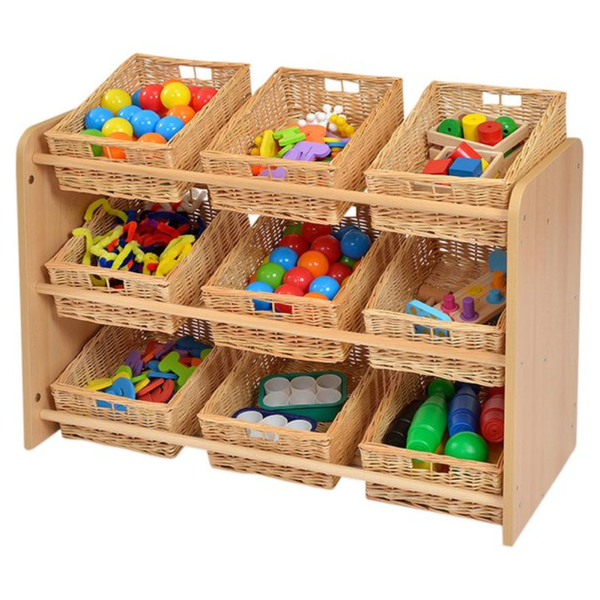 Rs Wooden Tray Tidy Store x 9 Wicker Trays