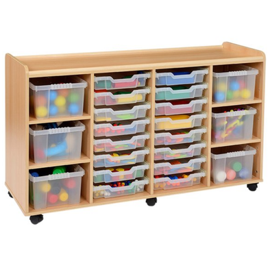 Mobile Sturdy Tray Storage Unit - 6 Deep & 16 Shallow Clear Trays Safe & Sturdy Mobile Tray STorage | School tray storage | www.ee-supplies.co.uk