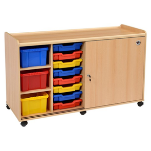 Mobile Sturdy Tray Storage Unit - 6 Deep & 16 Shallow Colour Trays + Sliding Doors Safe & Sturdy Mobile Tray STorage | School tray storage | www.ee-supplies.co.uk