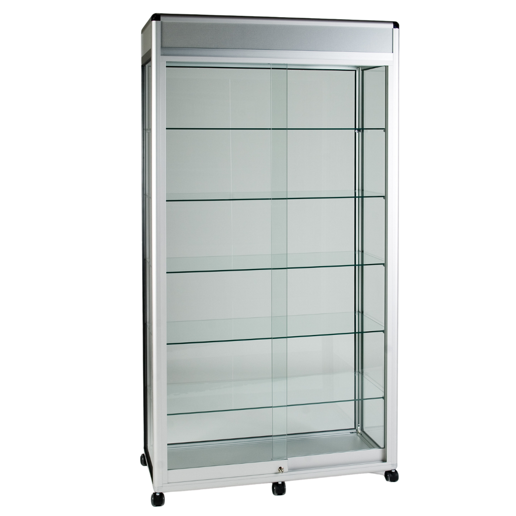 Safety Glass Aluminium Framed Showcase 1000 X 450 X 1932mm 3 X Down