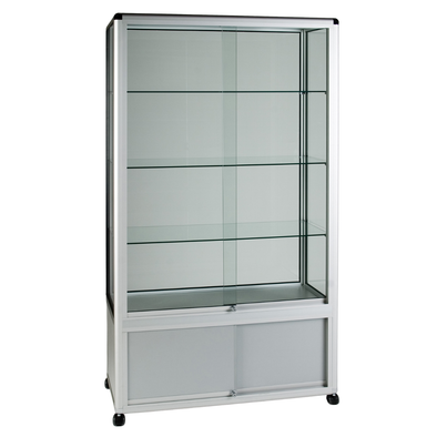 Safety Glass Aluminium Framed Showcase 1000 x 450 x 1932mm + Cupboard Safety Glass Aluminium Framed Showcase 1000 x 450 x 1932mm | ee-supplies.co.uk