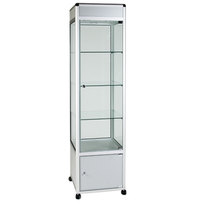 Safety Glass Aluminium Framed Showcase 500 x 500 x 1932mm + Cupboard + 3 Down Lights Safety Glass Aluminium Framed Showcase 500 x 500 x 1932mm + Cupboard + 3 Down Lights | ee-supplies.co.uk