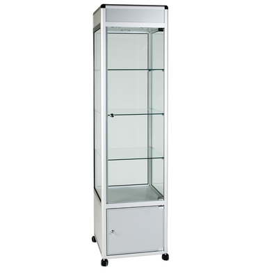 Safety Glass Aluminium Framed Showcase 500 x 500 x 1932mm + Cupboard + 3 Down Lights Safety Glass Aluminium Framed Showcase 500 x 500 x 1932mm + Cupboard + 3 Down Lights | ee-supplies.co.uk