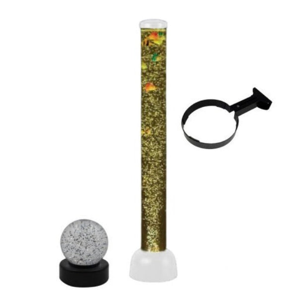 Sensory Bubble Tube Colour Light Tube + Wall Bracket + Light Up Glitter Ball – 105cm