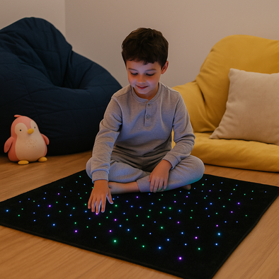 LED Sensory Carpet Touch Activated 1 x 1m Sensory Liquid Floor Tiles Aquatic + Glitter Flakes + Aquatic Characters x 4 | Sensory | www.ee-supplies.co.uk