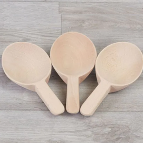 Short Handle Wooden Spoons - Pack of 3 Set of Metal Scoops  | Sand & Water | www.ee-supplies.co.uk