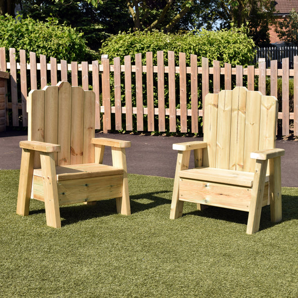 Outdoor Mini Storytelling Chairs Small Knights Of The Round Table | Outdoor wooden furinture | ee-supplies.co.uk
